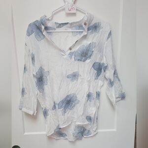 Floral Print Women's Top - White and Blue
